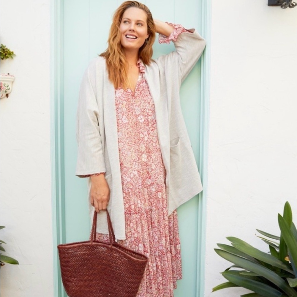 Donni Anthropologie Cotton Open Cardigan OS Plus Sweater Lounge Laganlook Robe